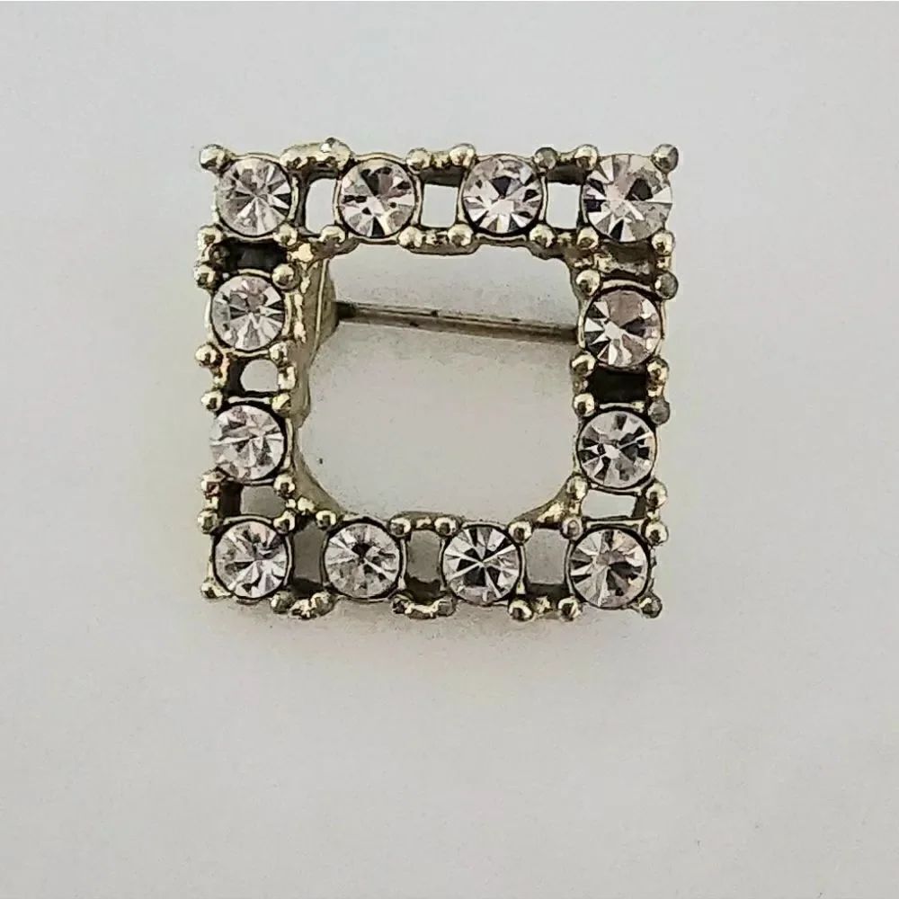 Square silver color brooch square with rhinestone accents
